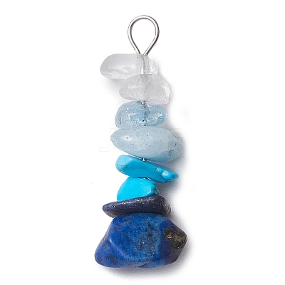 Gradient Color Natural Quartz Crystal & Natural Aquamarine & Natural Lapis Lazuli & Synthetic Turquoise Chip Beaded Pendants PALLOY-JF02790-02-1