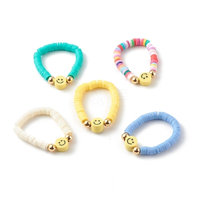 Handmade Polymer Clay Beaded Stretch Rings RJEW-JR00355-1
