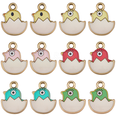 24Pcs 6 Colors Printed Light Gold Tone Alloy Pendants ENAM-BM0001-33-1