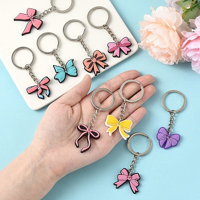 9Pcs 9 Styles PVC Plastic Bowknot Keychains KEYC-YW0001-24-1