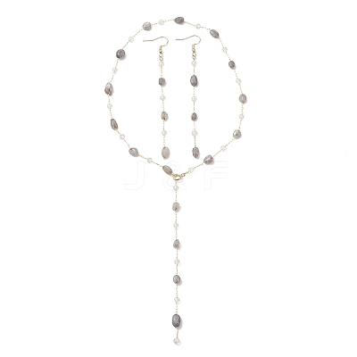 Handmade Natural Labradorite Beaded Chains Earring & Necklaces Sets SJEW-JS01342-03-1