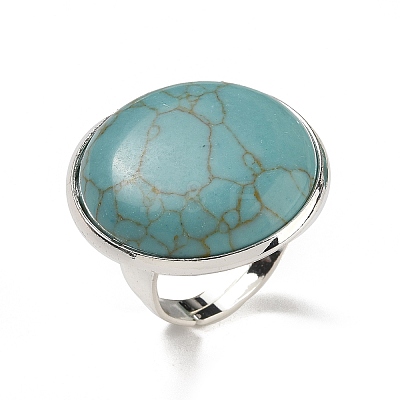 Synthetic Turquoise Round Adjustable Rings RJEW-K371-09S-16-1