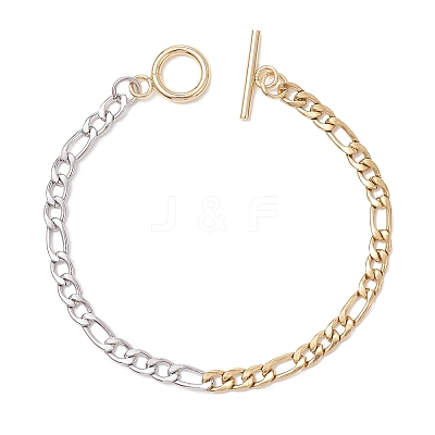 2Pcs 304 Stainless Steel Two Tone Figaro Chain Bracelets BJEW-JB13017-1