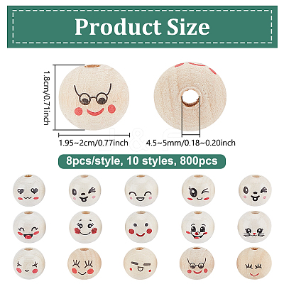 120Pcs 15 Styles Printed Wood European Beads WOOD-UN0001-22C-1
