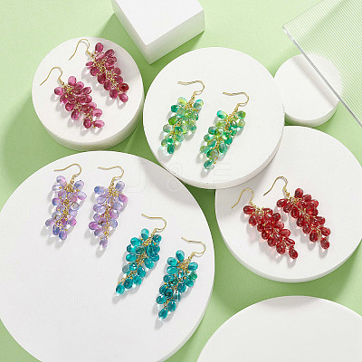 Transparent Glass Bead Cluster Dangle Earrings EJEW-JE05246-1