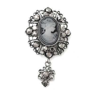 Retro Alloy Rhinestone Oval Brooch JEWB-B022-01AS-01-1
