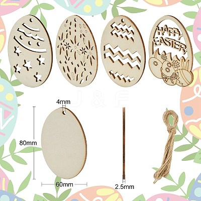 5 Sets 5 Styles DIY Easter Egg Shape Wood Pendant Decorations DIY-CJ0002-18-1