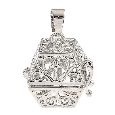 Rack Plating Brass Bead Cage Pendants KK-D025-01F-P-1