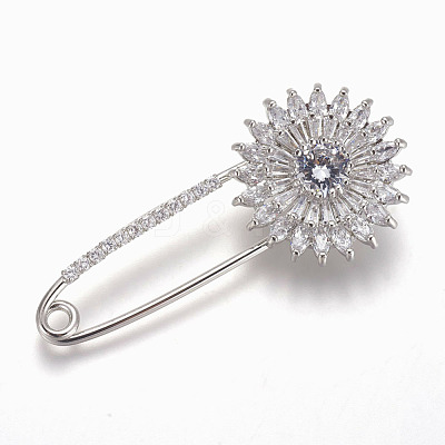 Brass Micro Pave Cubic Zirconia Safety Brooch JEWB-I010-10P-1