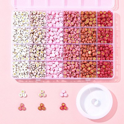 DIY Flat Round with Letter Acrylic Beads Bracelets Making Kits DIY-FS0008-90-1