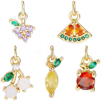 10Pcs 5 Styles Brass Micro Pave Cubic Zirconia Pendants KK-SC0007-51-1