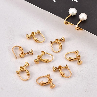 Brass Screw On Clip-on Earring Findings X-KK-L164-02G-1