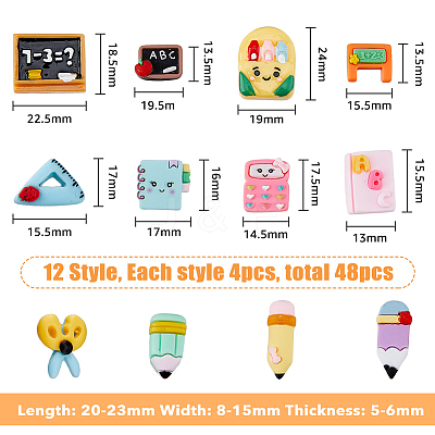 48Pcs 12 Styles Teachers' Day Opaque Resin Cabochons CRES-HY0001-03-1