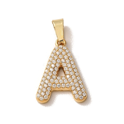 304 Stainless Steel Micro Pave Clear Cubic Zirconia Pendants CU-CBA703A-05G-A-1
