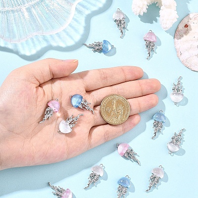 20Pcs 4 Colors Alloy Resin Pendants RESI-YW0005-73-1