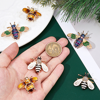 6Pcs 3 Styles Bees Enamel Pins JEWB-FH0002-58-1