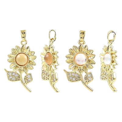 2Pcs 2 Colors Brass Micro Pave Cubic Zirconia with Resin Pendants KK-YW0004-47-1