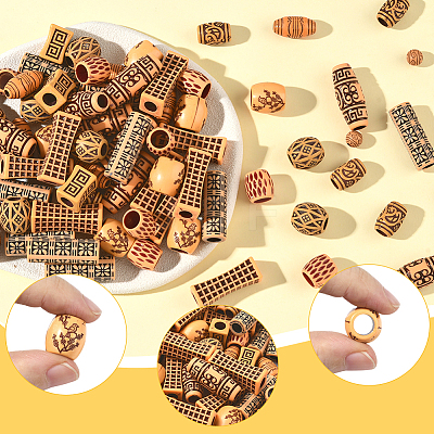100Pcs 10 Styles Imitation Wood Acrylic Beads SACR-SC0001-52-1