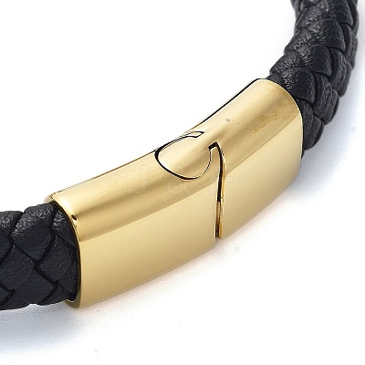 Men's Braided Black PU Leather Cord Bracelets BJEW-K243-67G-1