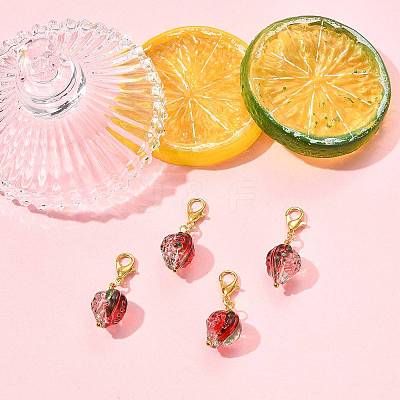 4Pcs Handmade Lampwork Strawberry Pendant Decorations HJEW-FS00041-02-1