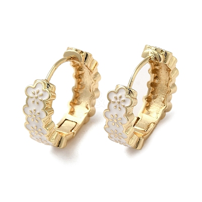 Flower Real 18K Gold Plated Brass Hoop Earrings EJEW-L268-017G-02-1