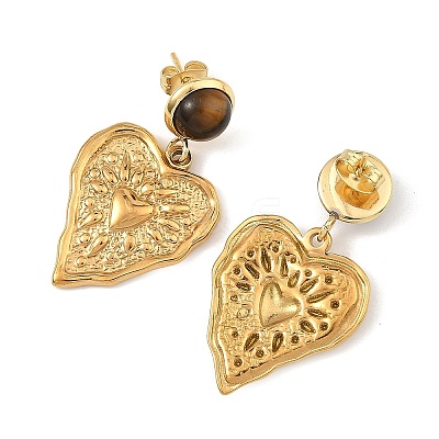 Natural Tiger Eye & 304 Stainless Steel Dangle Earrings for Women EJEW-JE07507-1