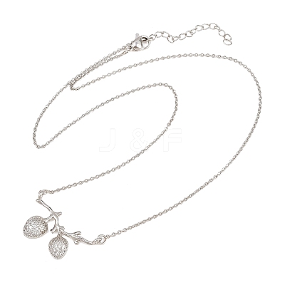 Brass Micro Pave Clear Cubic Zirconia 2 Acorn Pendant Necklaces NJEW-K311-02P-1