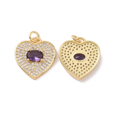 Heart Brass Micro Pave Cubic Zirconia Pendants KK-G435-01G-03-1