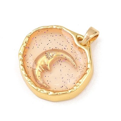 Transparent Epoxy Resin Brass Pendants KK-B163-01G-05-1