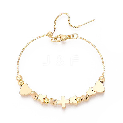 Adjustable Brass Beaded Slider Bracelets for Women BJEW-T022-19G-1