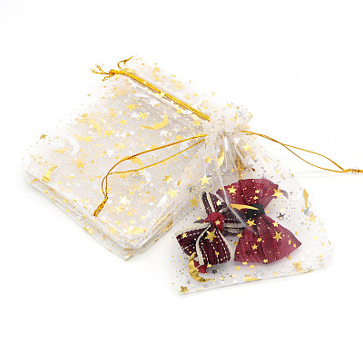 Hot Stamping Rectangle Organza Drawstring Gift Bags WG15067-01-1