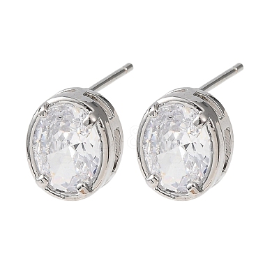 Brass Micro Pave Clear Cubic Zirconia Stud Earrings EJEW-C174-02E-P-1