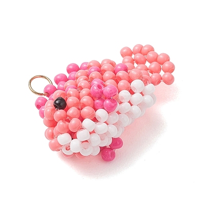 Glass Seed Beaded Fish Pendants PALLOY-MZ01234-01-1