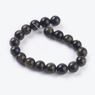 Natural Golden Sheen Obsidian Beads Strands X-G-C076-10mm-5-1