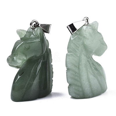 Carved Natural Green Aventurine Pendants G-N0327-002I-1
