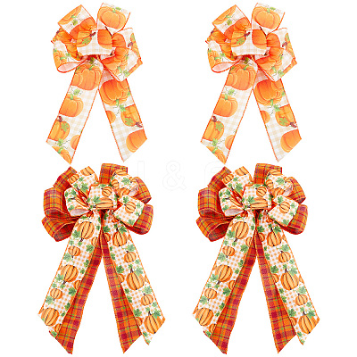 4Pcs 2 Style Pumpkin Pattern Ployester Bowknot Display Decoration DIY-CA0004-37-1