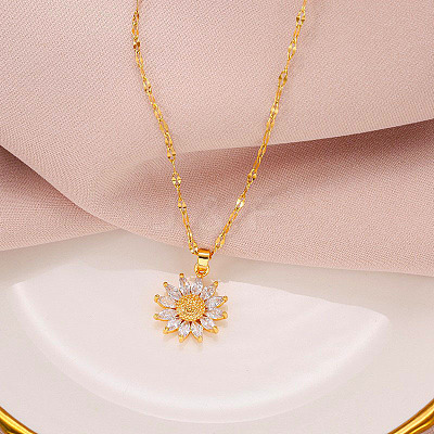 Sunflower 304 Stainless Steel Clear Cubic Zirconia Pendant Necklaces for Women FS-WG5C110-01-1