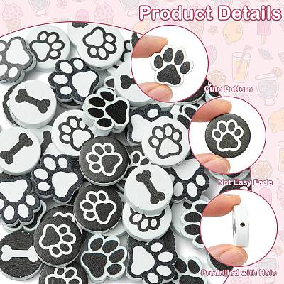 60Pcs 6 Styles Dog Bone Print Wooden European Beads WOOD-CJ0002-39-1