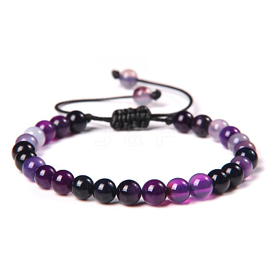 Natural Amethyst Round Bead Adjustable Braided Bracelets UO3136-3-1