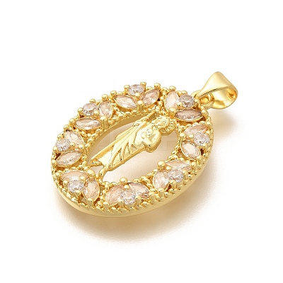 Religion Themed Rack Plating Brass Micro Pave Cubic Zirconia Pendants KK-L226-007G-20-1