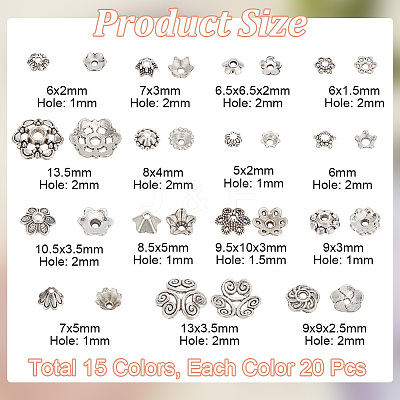 300Pcs 15 Style Tibetan Style Bead Caps FIND-AR0004-43-1