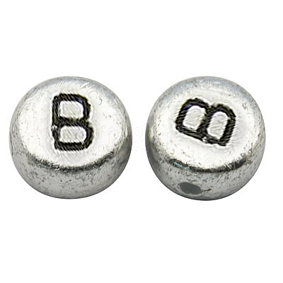 Silver Color Plated Acrylic Horizontal Hole Letter Beads MACR-PB43C9070-B-1
