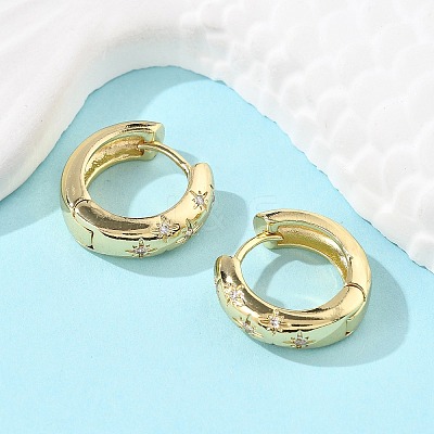Clear Cubic Zirconia Star Hoop Earrings LS-EJEW-C022-01G-1
