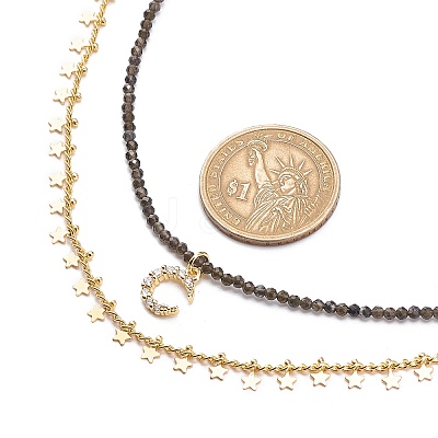 2Pcs 2 Style 304 Stainless Steel Moon & Star Pendant Necklaces Set NJEW-JN04030-1