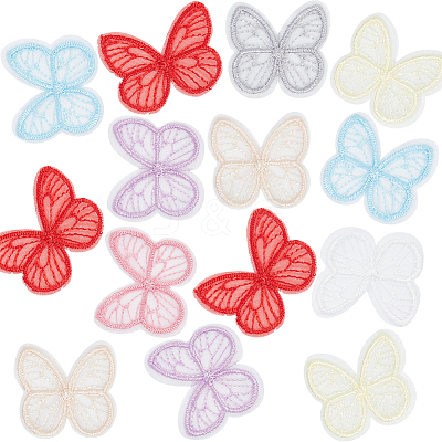 64Pcs 8 Colors  Butterfly Organgza Lace Embroidery Ornament Accessories DIY-GF0006-89-1