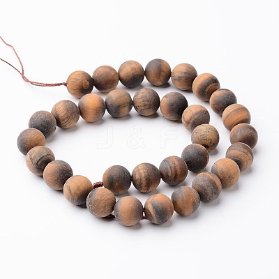 Frosted Round Natural Tiger Eye Bead Strands G-J346-15-12mm-1