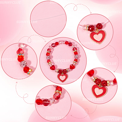 Valentine's Day Theme DIY Polymer Clay Rhinestone Beads Stretch Bracelet Making Kits DIY-SC0028-69-1