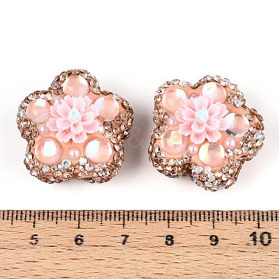 Flower Shape Polymer Clay Rhinestone Beads CLAY-U023-01B-1