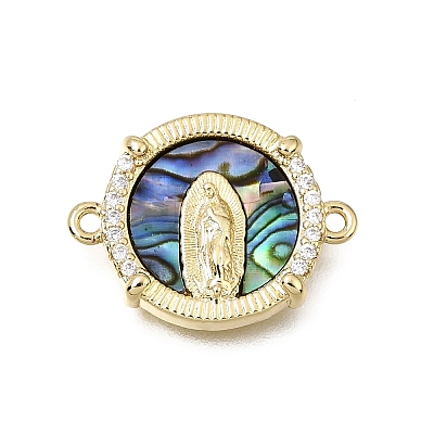 Virgin Mary Theme Brass Micro Pave Clear Cubic Zirconia Connector Charms CU-CBAF50C-05B-G01-1