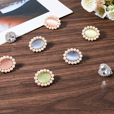 8Pcs 5 Styles Resin & ABS Imitation Pearl & Iron & Glass Shoe Buckle Clips FIND-CP0002-95-1